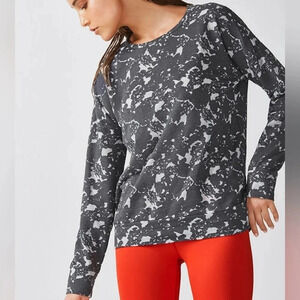 Fabletics Burnout Sweatshirt Color Charcoal Heather Floral Print Size S